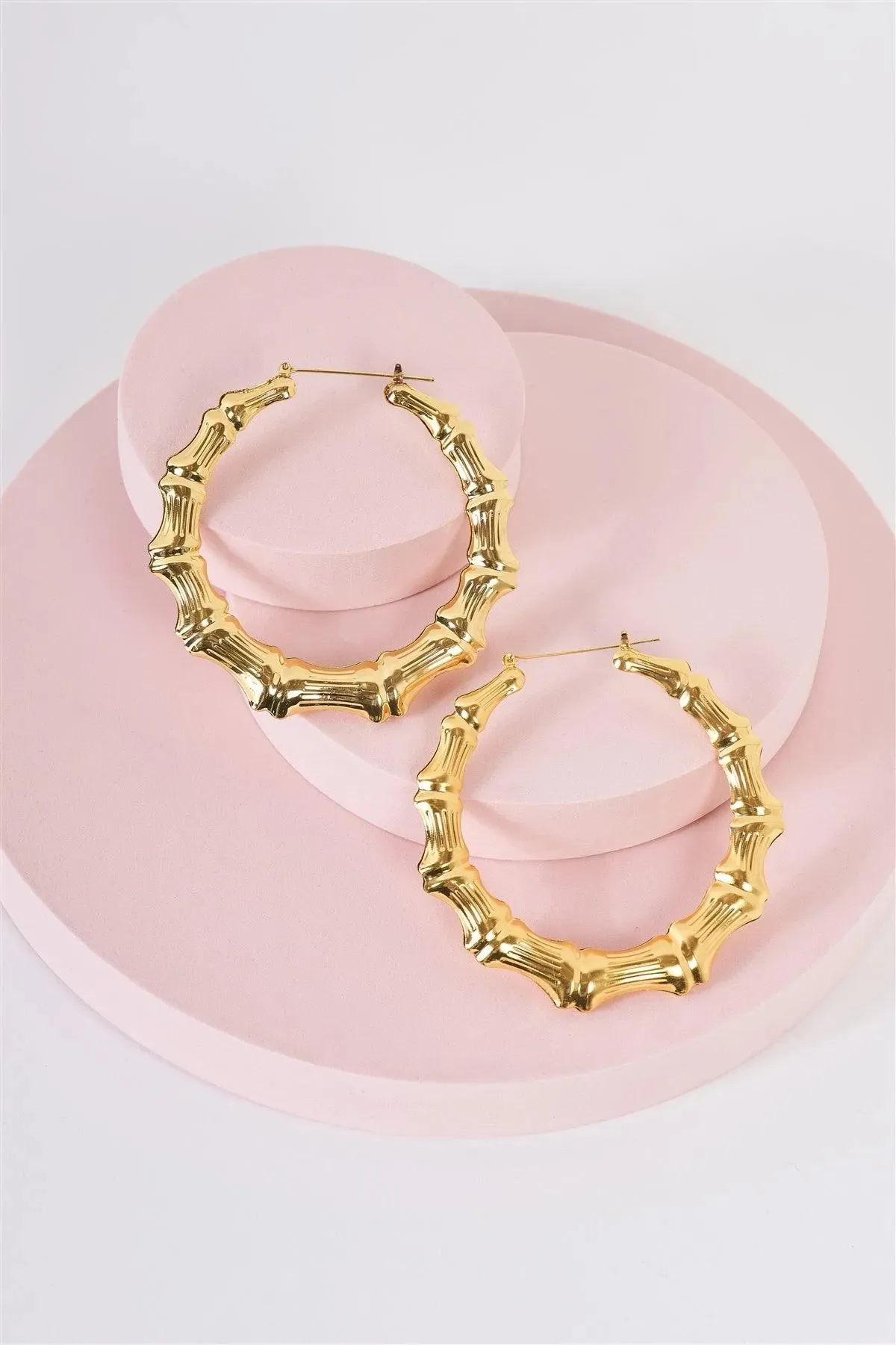 Gold Large Circle Bamboo Hoop Earrings