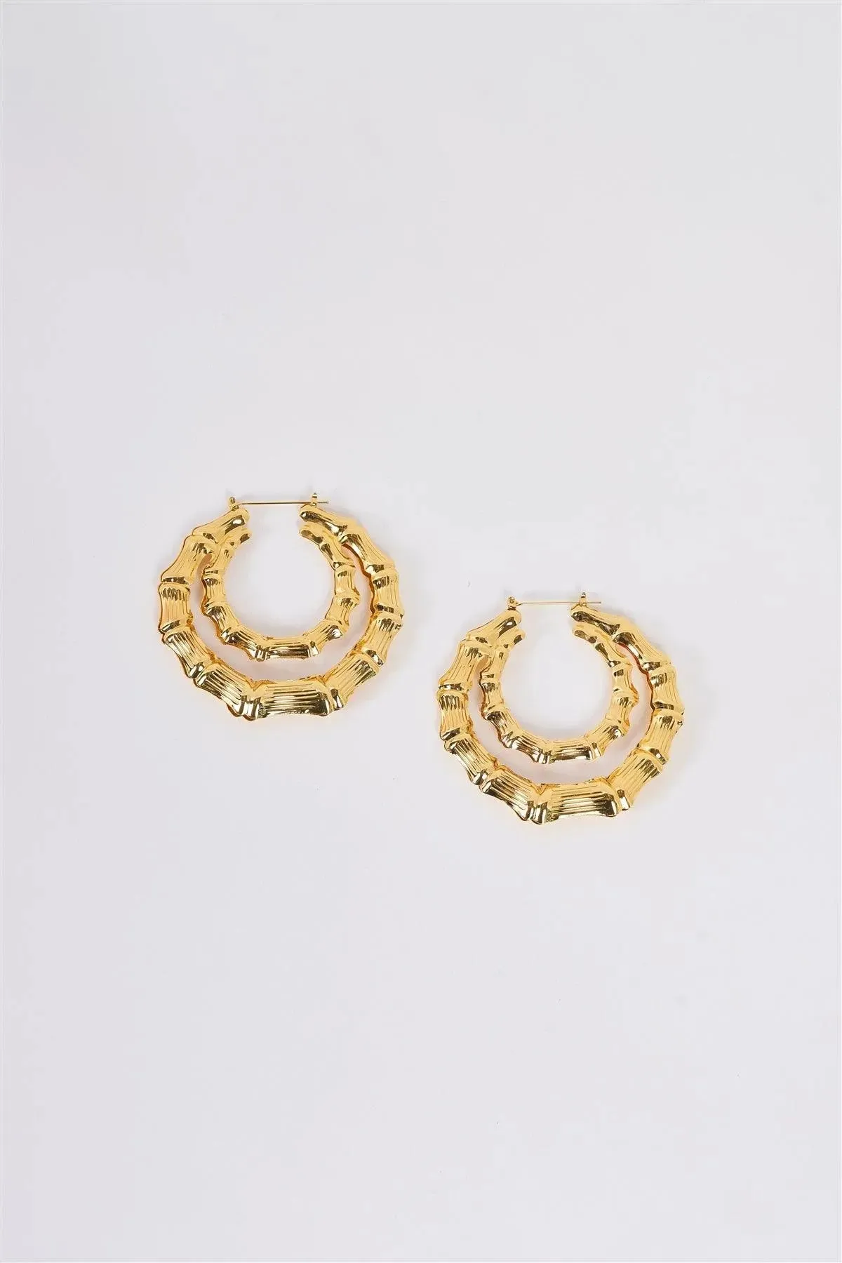 Gold Large Double Circle Bamboo Hoop Earrings