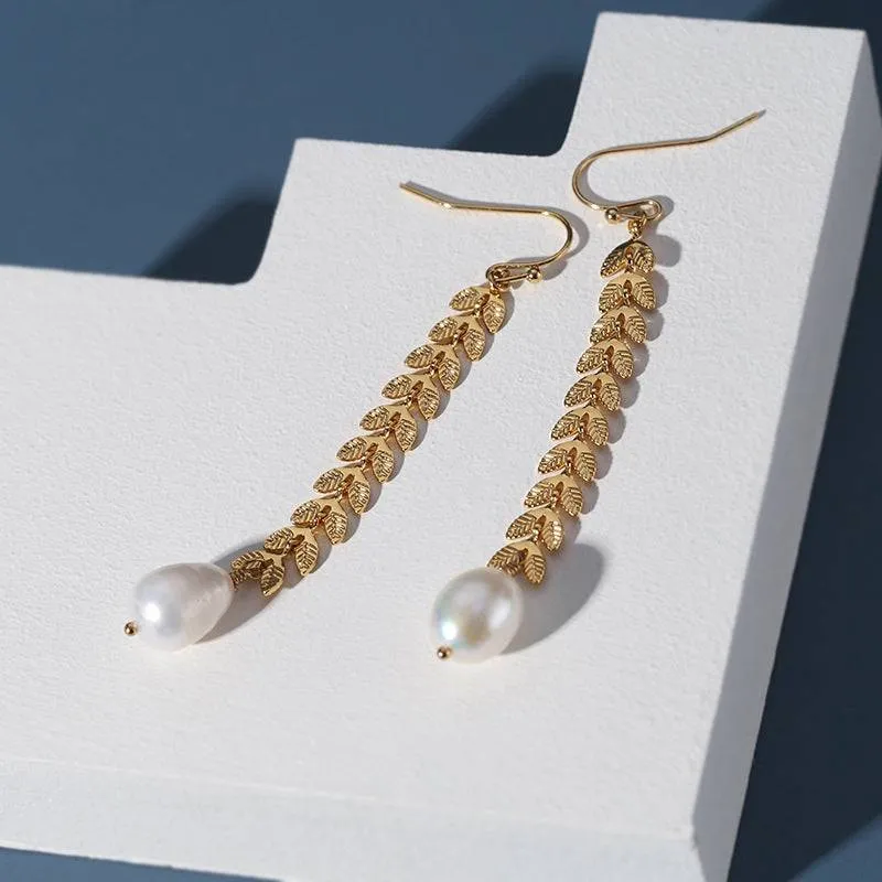 Gold Laurel Leaf Matching Pearl Necklace & Earrings or Full Set