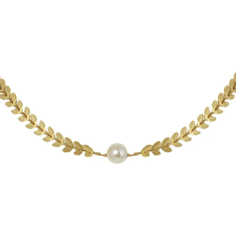 Gold Laurel Leaf Matching Pearl Necklace & Earrings or Full Set