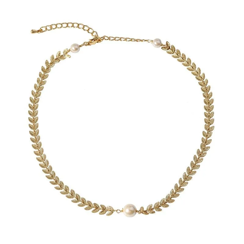 Gold Laurel Leaf Matching Pearl Necklace & Earrings or Full Set