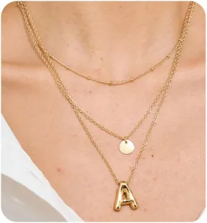 Gold Layered Necklaces for Women Dainty Initial Necklaces Gold Plated Bubble Letter A Pendant Necklace Funky Jewelry