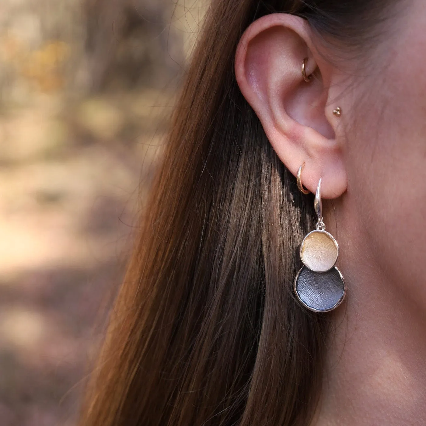 Gold Mix Double Circle Earrings