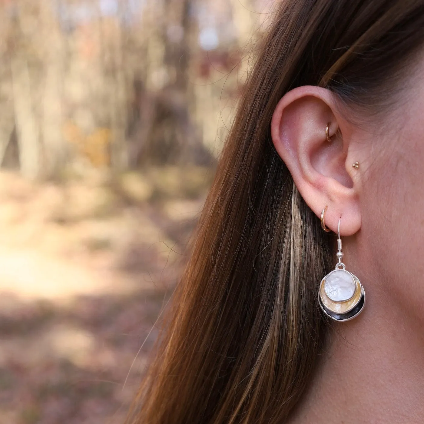 Gold Mix Triple Circle Earrings