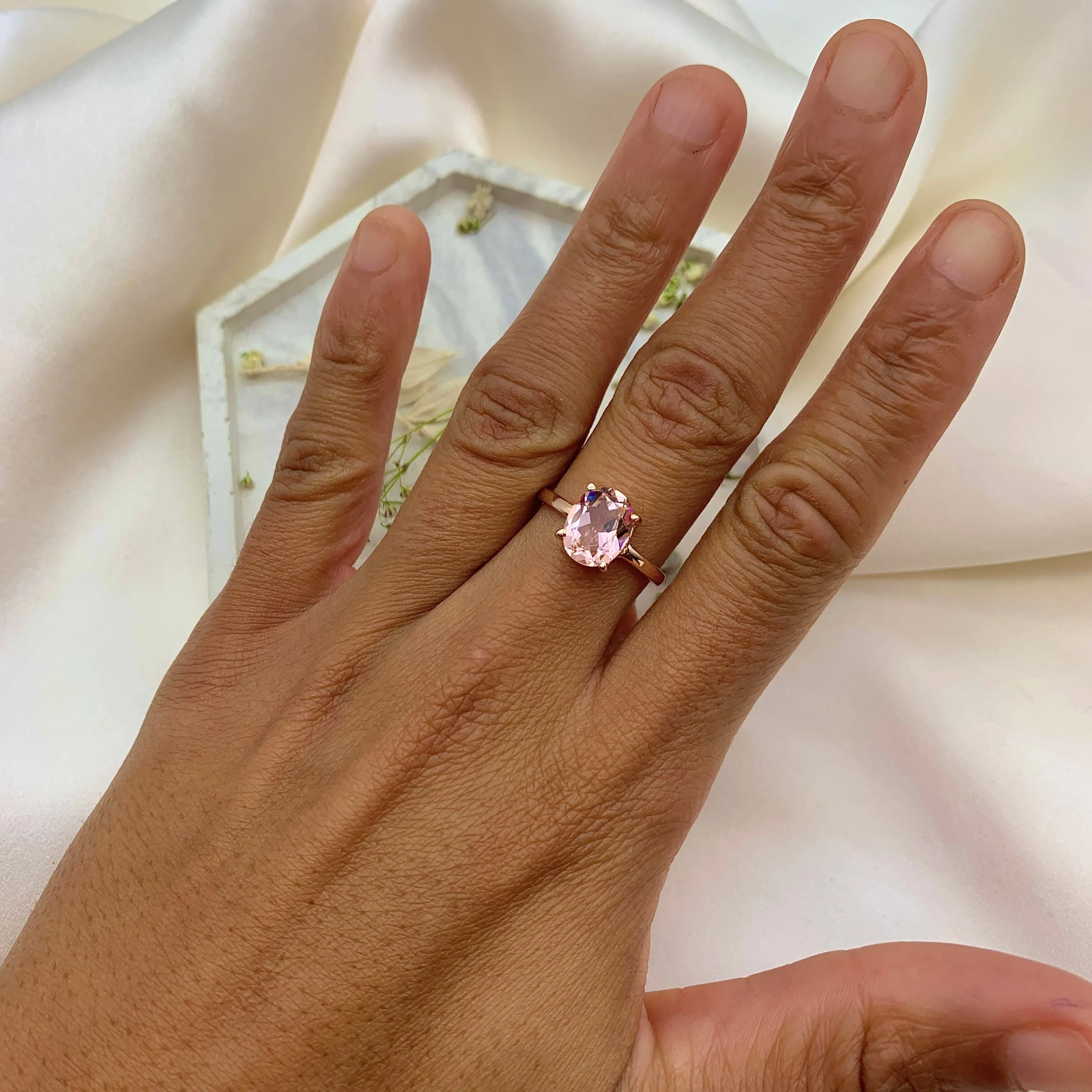 Gold Morganite Ring - Rose Gold Promise Ring - Pink Promise Ring