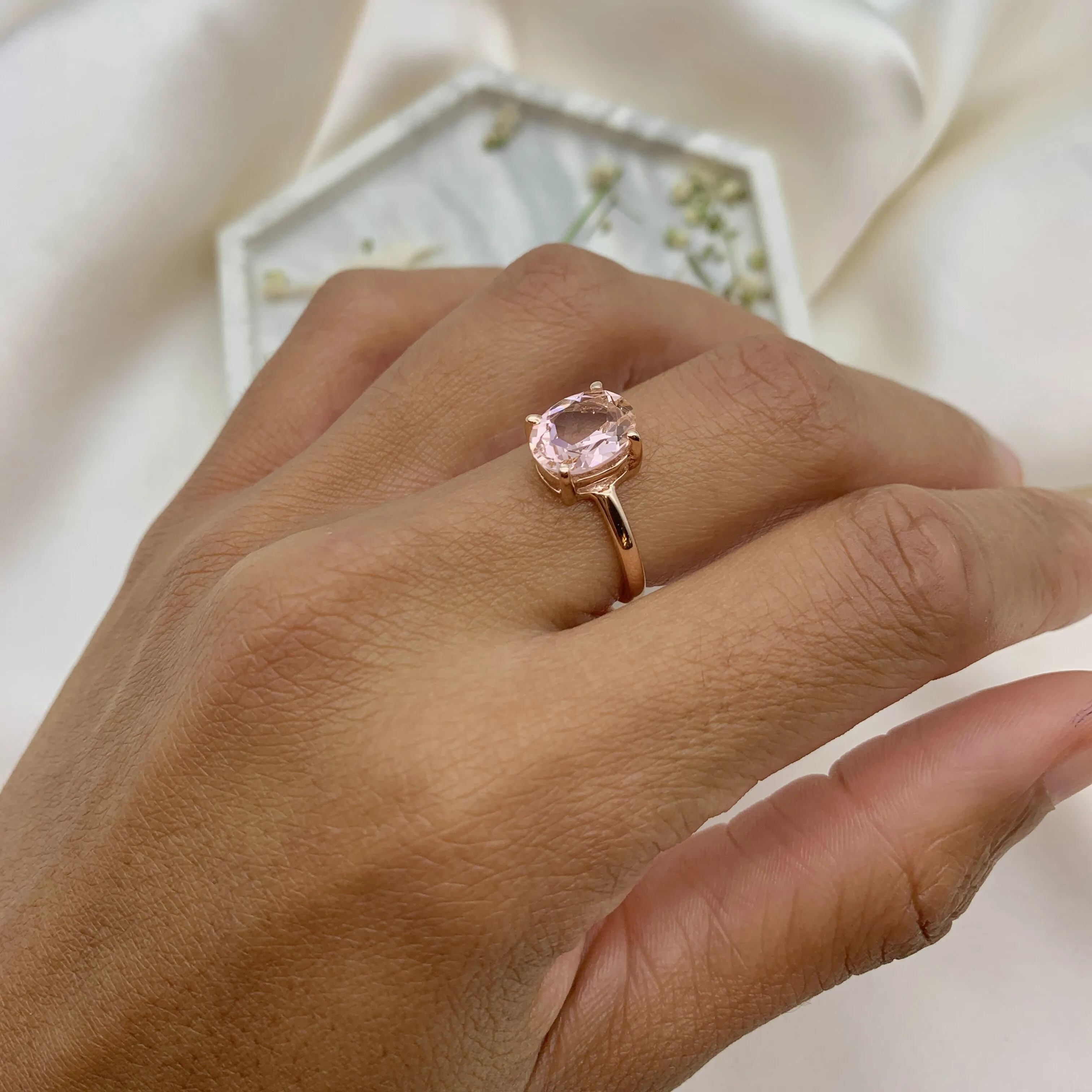 Gold Morganite Ring - Rose Gold Promise Ring - Pink Promise Ring