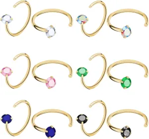 Gold Open Huggie Hoop Earring Stainless Steel Tiny CZ Half Hoop Earrings for Women Hypoallergenic Ball Star Heart Hug Hoop Cartilage Piercing Studs Ear Hugger 6 Pairs