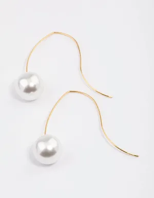 Gold Plated Acrylic Pearl Hook Drop Earrings