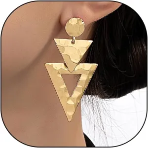 Gold Plated Geometric Hammered Dangle Earrings for Women,Exaggerated Round Triangle Large Chunky Earrings,Minimalism Statement Jewelry Gifts