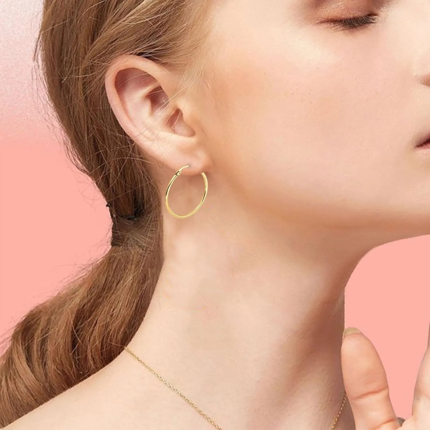 Gold Plated Hoop Earrings for Women,925 Sterling Silver Post Dangle Earrings for Mom Wife Jewelry Gifts for Valentine's Day