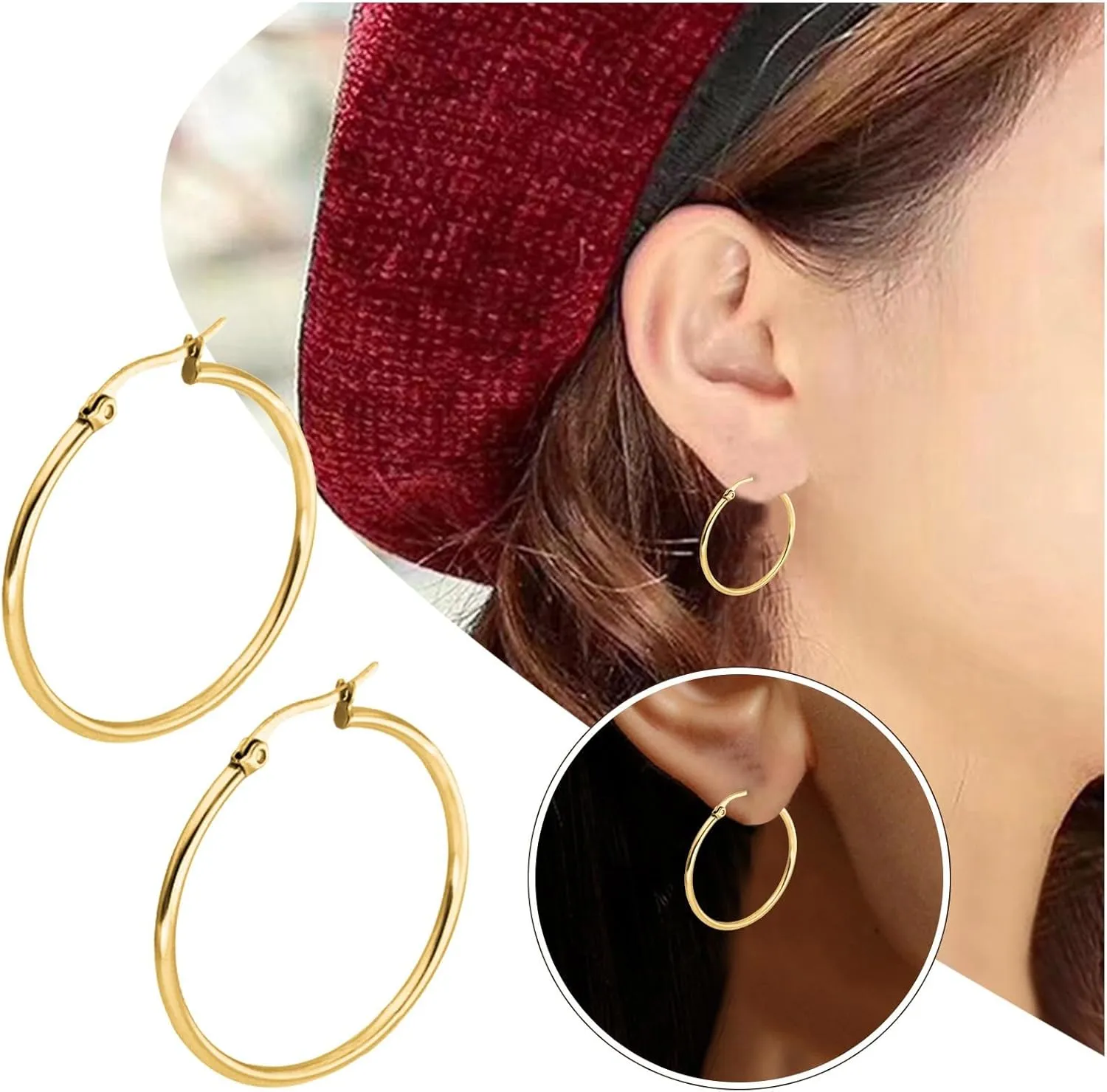 Gold Plated Hoop Earrings for Women,925 Sterling Silver Post Dangle Earrings for Mom Wife Jewelry Gifts for Valentine's Day