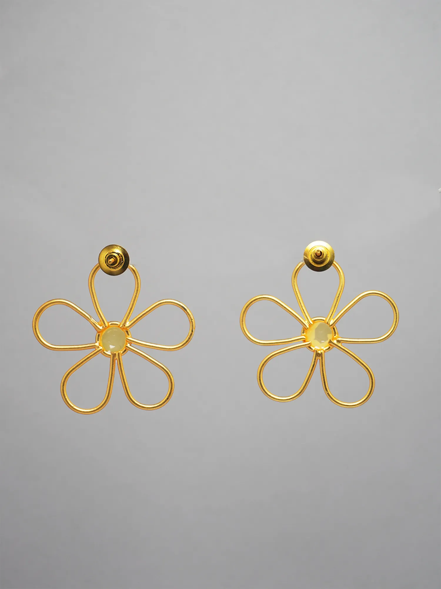 Gold-Plated Matte Floral Earrings with Faux Pearl