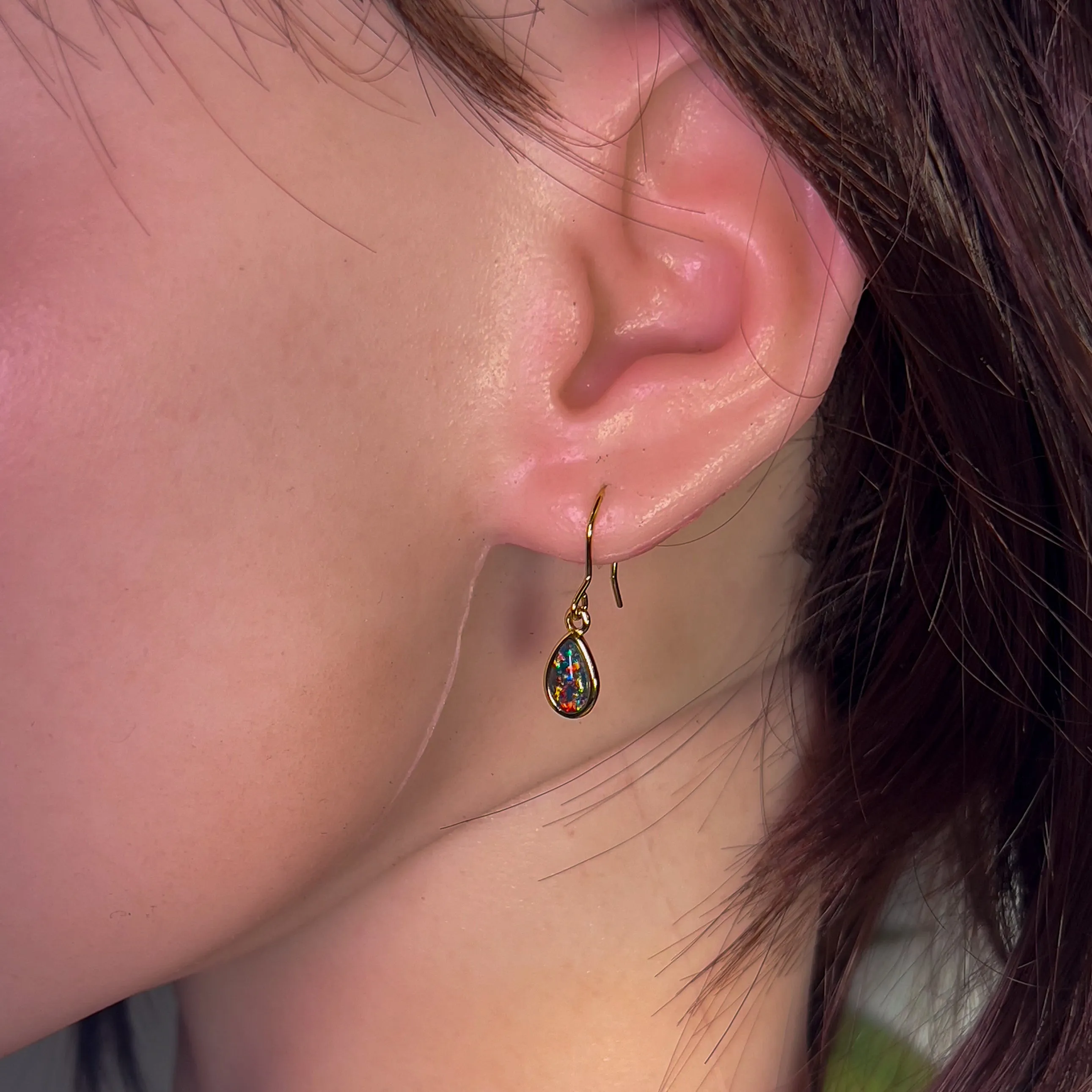 Gold Plated pear shape dangling silver earrings with Opal triplets 8x6mm