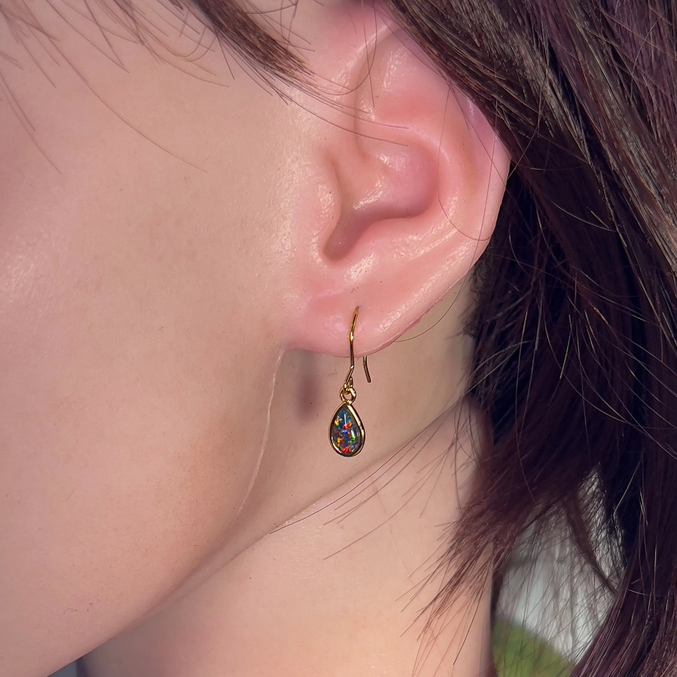 Gold Plated pear shape dangling silver earrings with Opal triplets 8x6mm