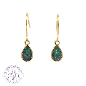 Gold Plated pear shape dangling silver earrings with Opal triplets 8x6mm