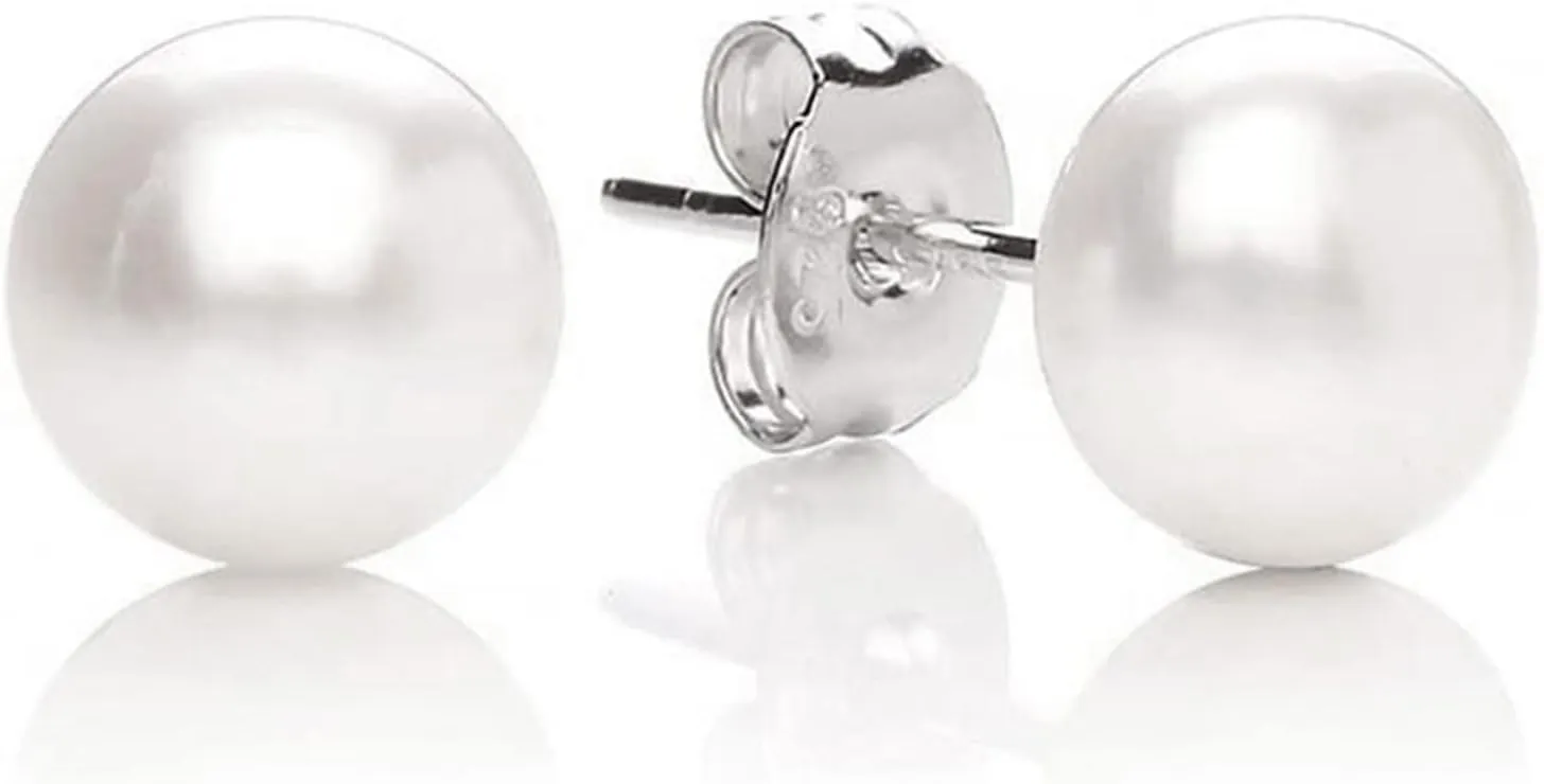 Gold Plated Pearl Stud Earrings for Women,Sterling Sliver Pearl Tiny Stud Trendy Jewelry Gifts for Birthday Xmas Mothers Day