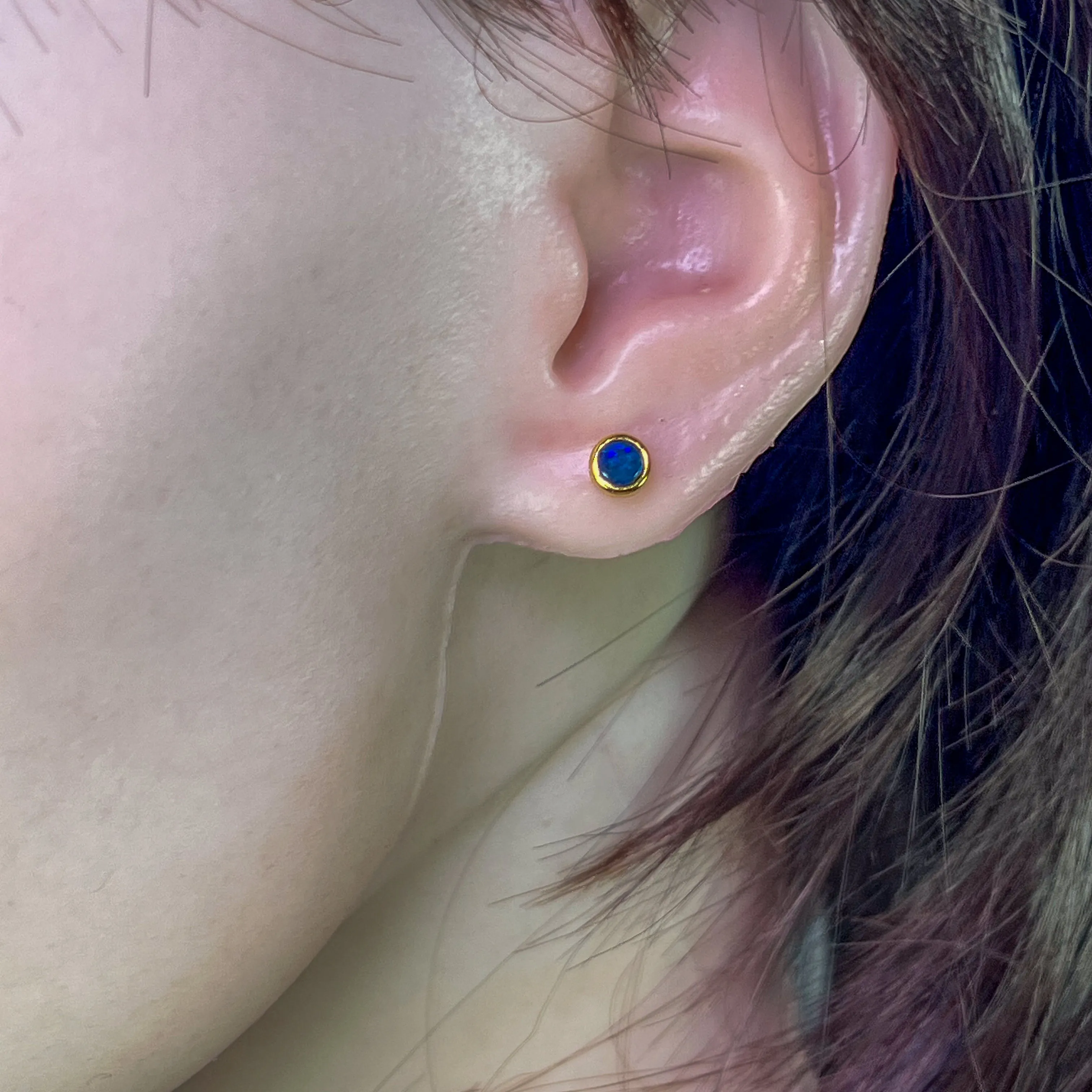 Gold Plated Sterling Silver 4mm Opal triplet round studs