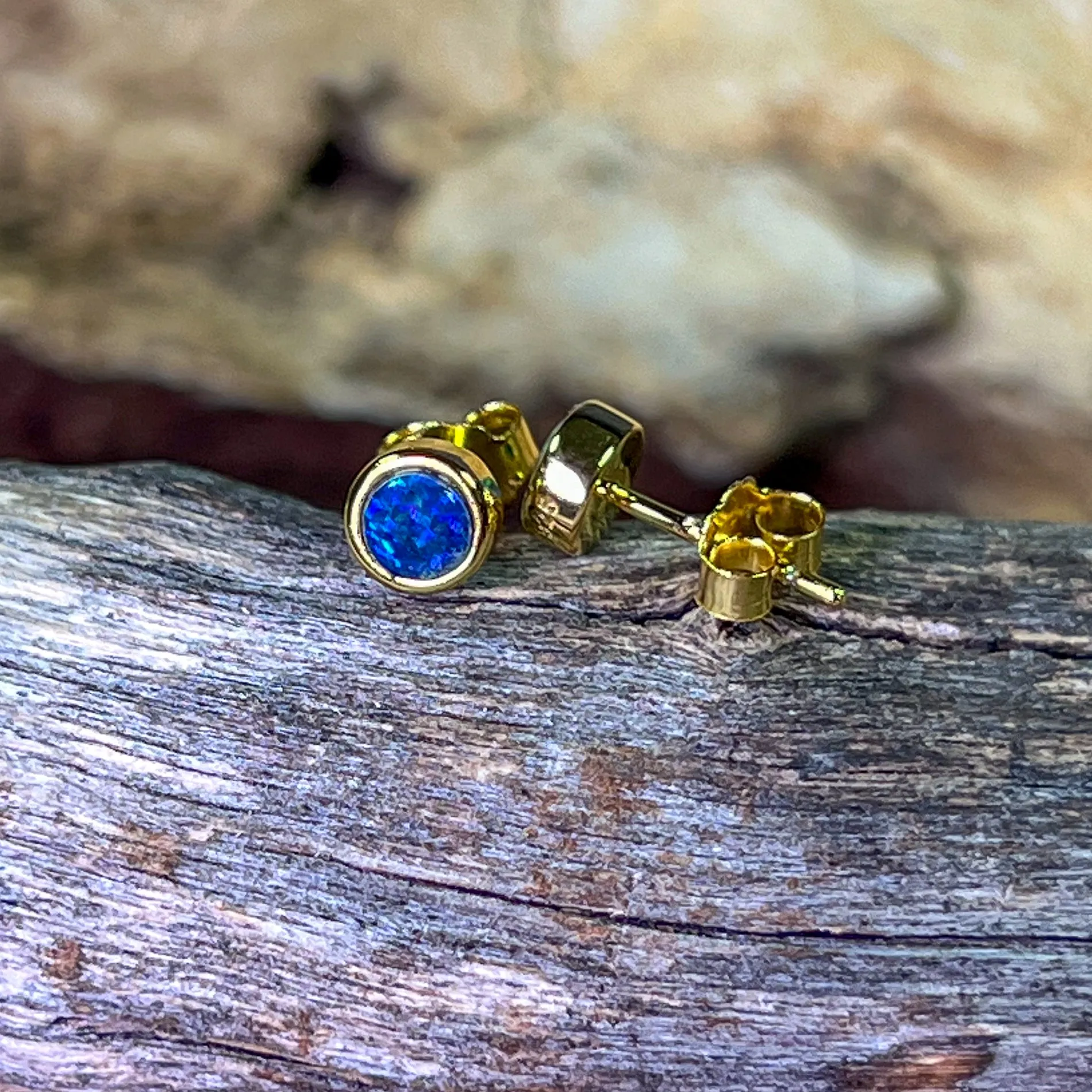 Gold Plated Sterling Silver 4mm Opal triplet round studs
