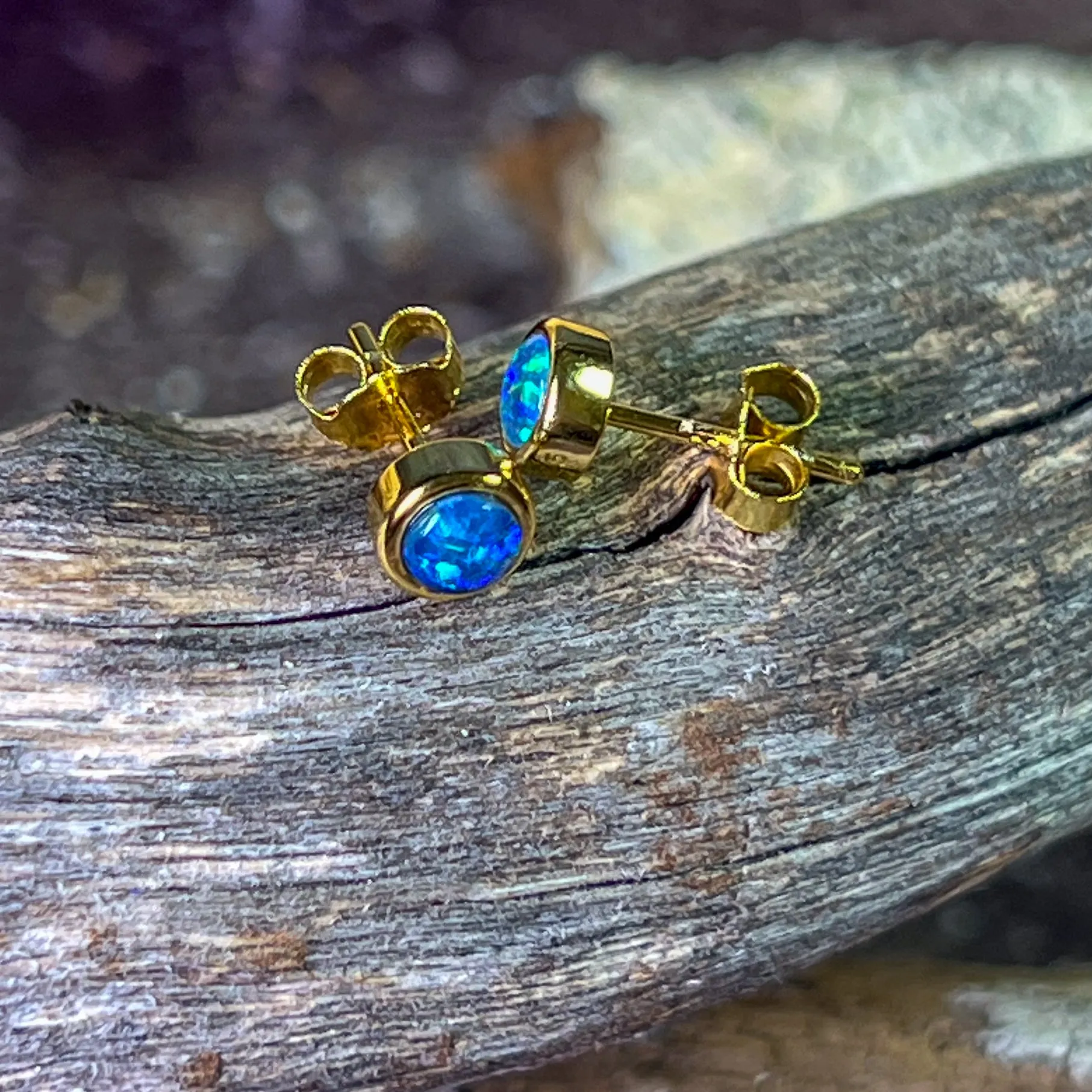 Gold Plated Sterling Silver 4mm Opal triplet round studs
