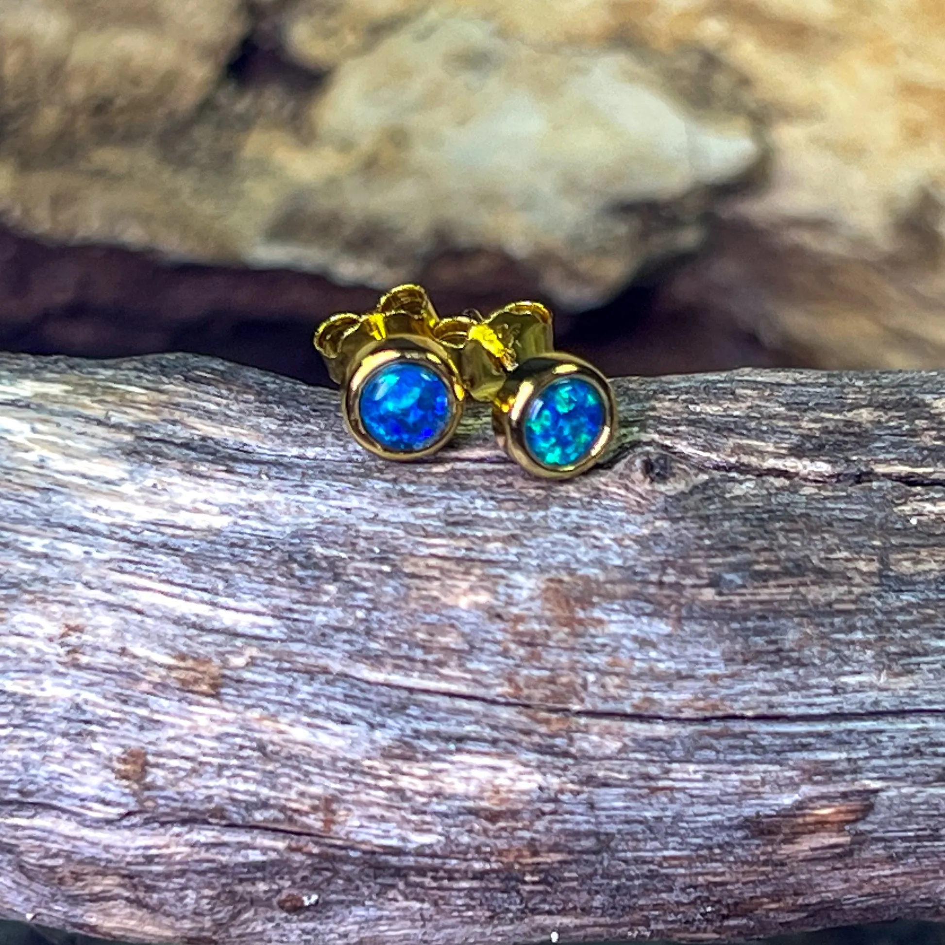 Gold Plated Sterling Silver 4mm Opal triplet round studs
