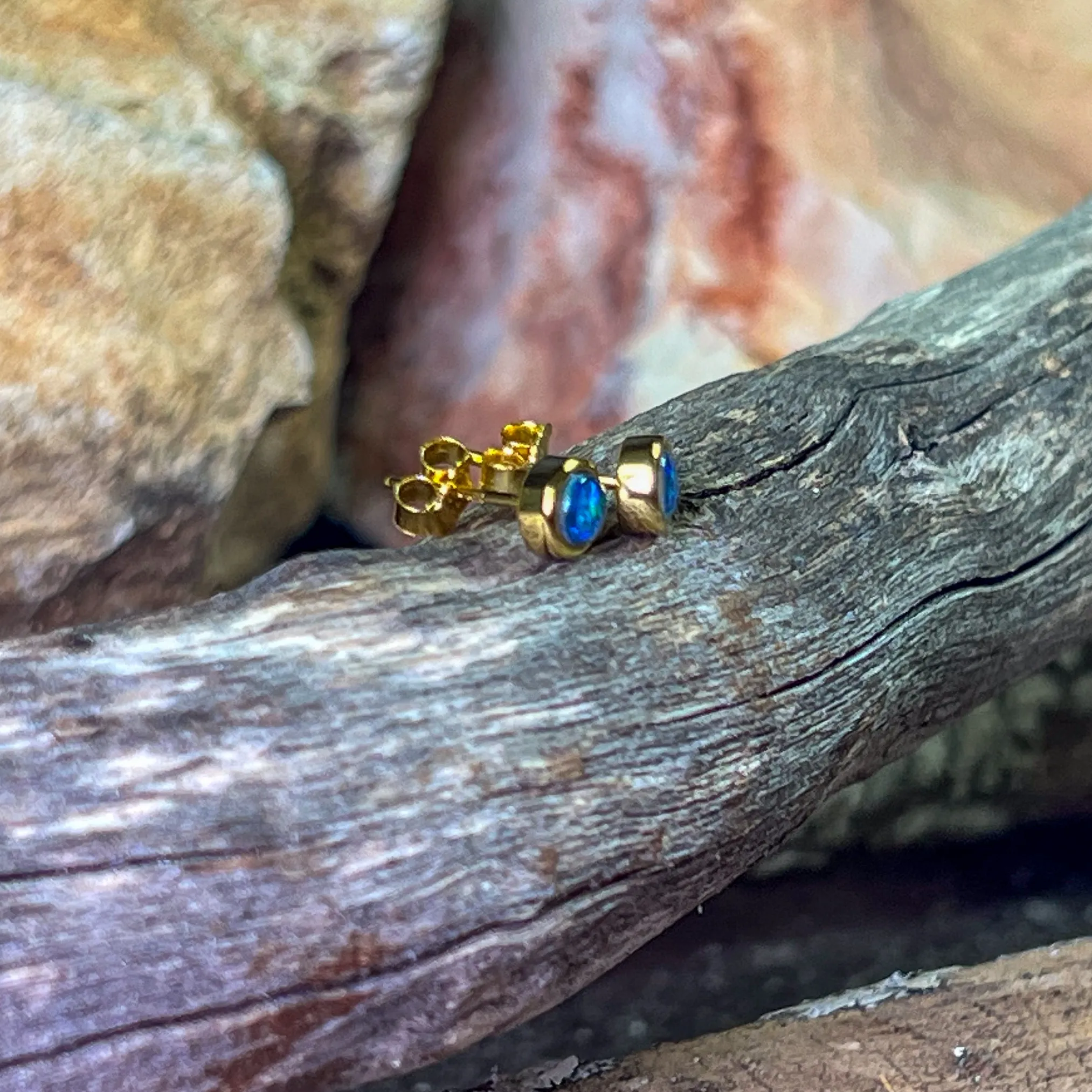 Gold Plated Sterling Silver 4mm Opal triplet round studs