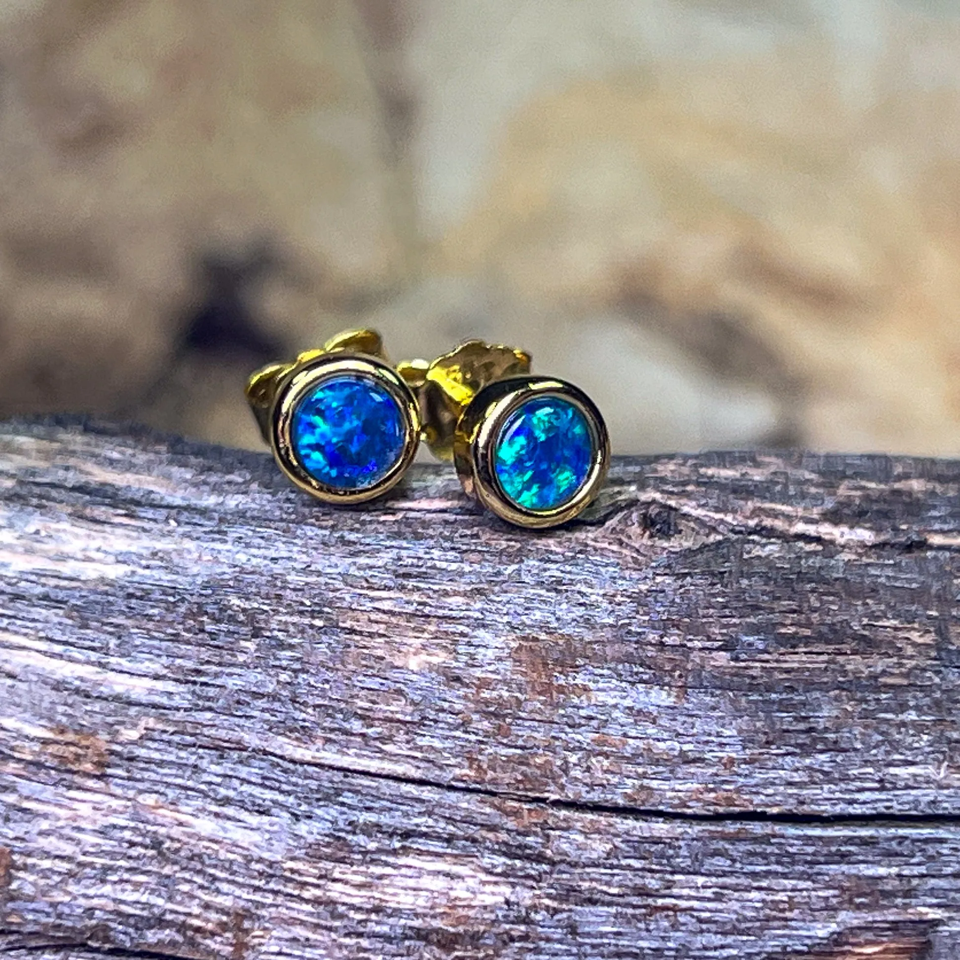 Gold Plated Sterling Silver 4mm Opal triplet round studs