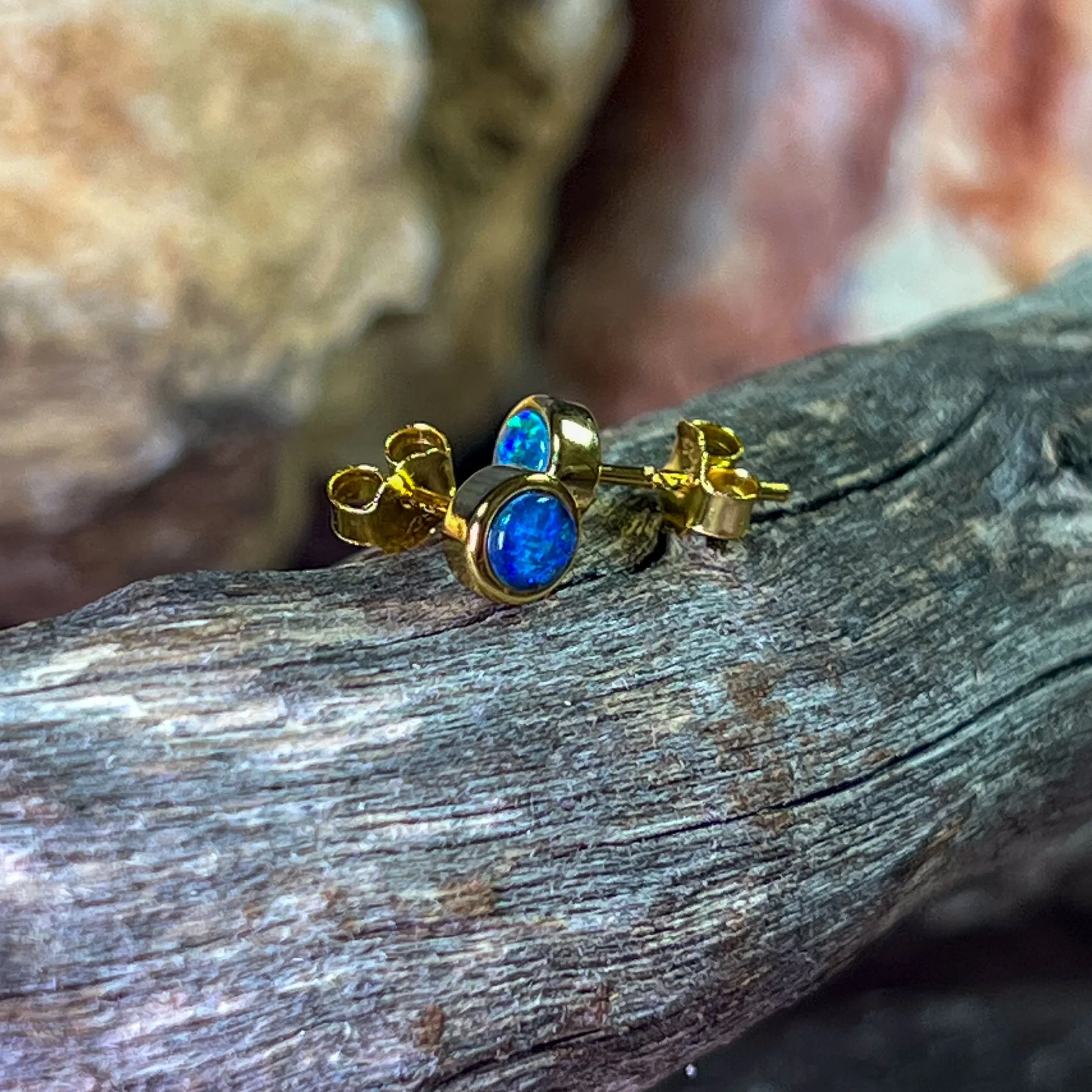 Gold Plated Sterling Silver 4mm Opal triplet round studs