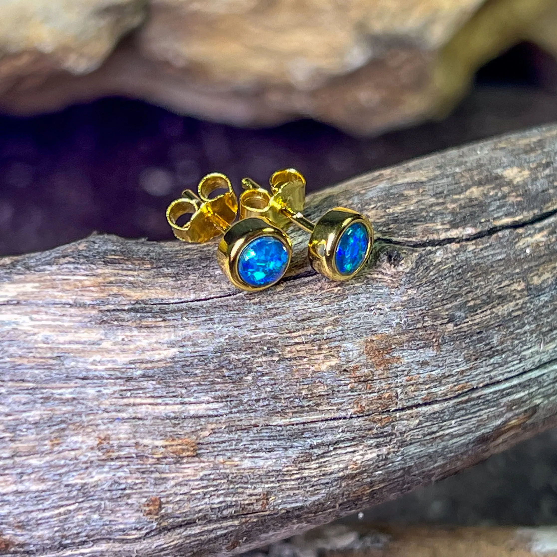 Gold Plated Sterling Silver 4mm Opal triplet round studs
