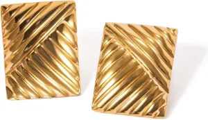 Gold Rectangle Earrings for Women, 18k Gold Statement Earrings Chunk Textured Stud Earrings, Square Drop Earring Minimalist Geometric Earrings for Women Trendy Jewelry Earrings (G-Gold)