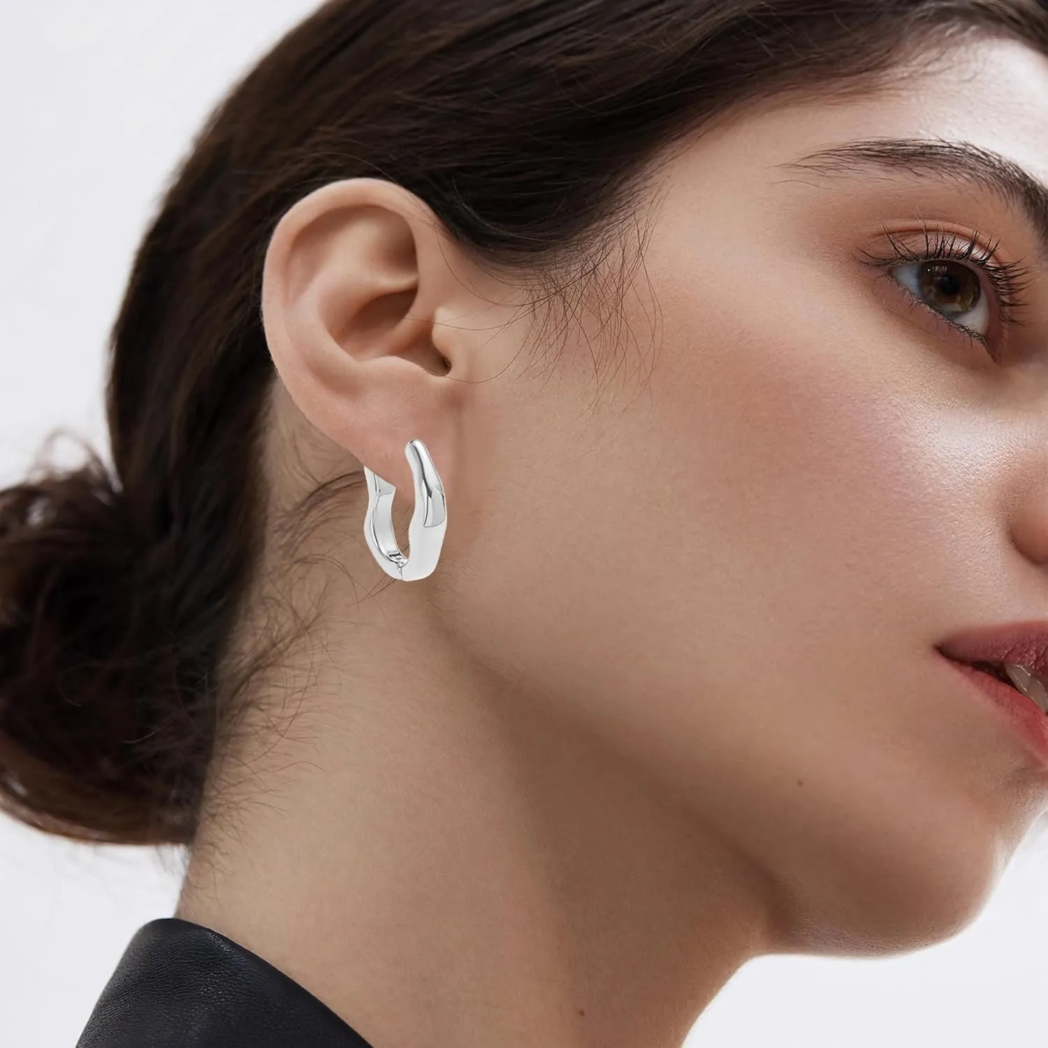 Gold Silver Irregular Hoop Earrings Chunky Minimalist Geometric U-shaped Huggie Earrings for Women Party Jewelry
