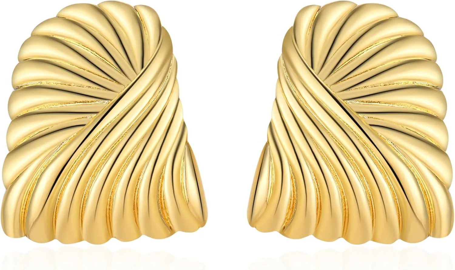 Gold Statement Earrings for Women Trendy Chunky Gold Earrings Geometric Earrings Wings Feather Textured Earrings Square Shell Textured Stud Earrings Fashion Jewelry