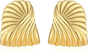 Gold Statement Earrings for Women Trendy Chunky Gold Earrings Geometric Earrings Wings Feather Textured Earrings Square Shell Textured Stud Earrings Fashion Jewelry