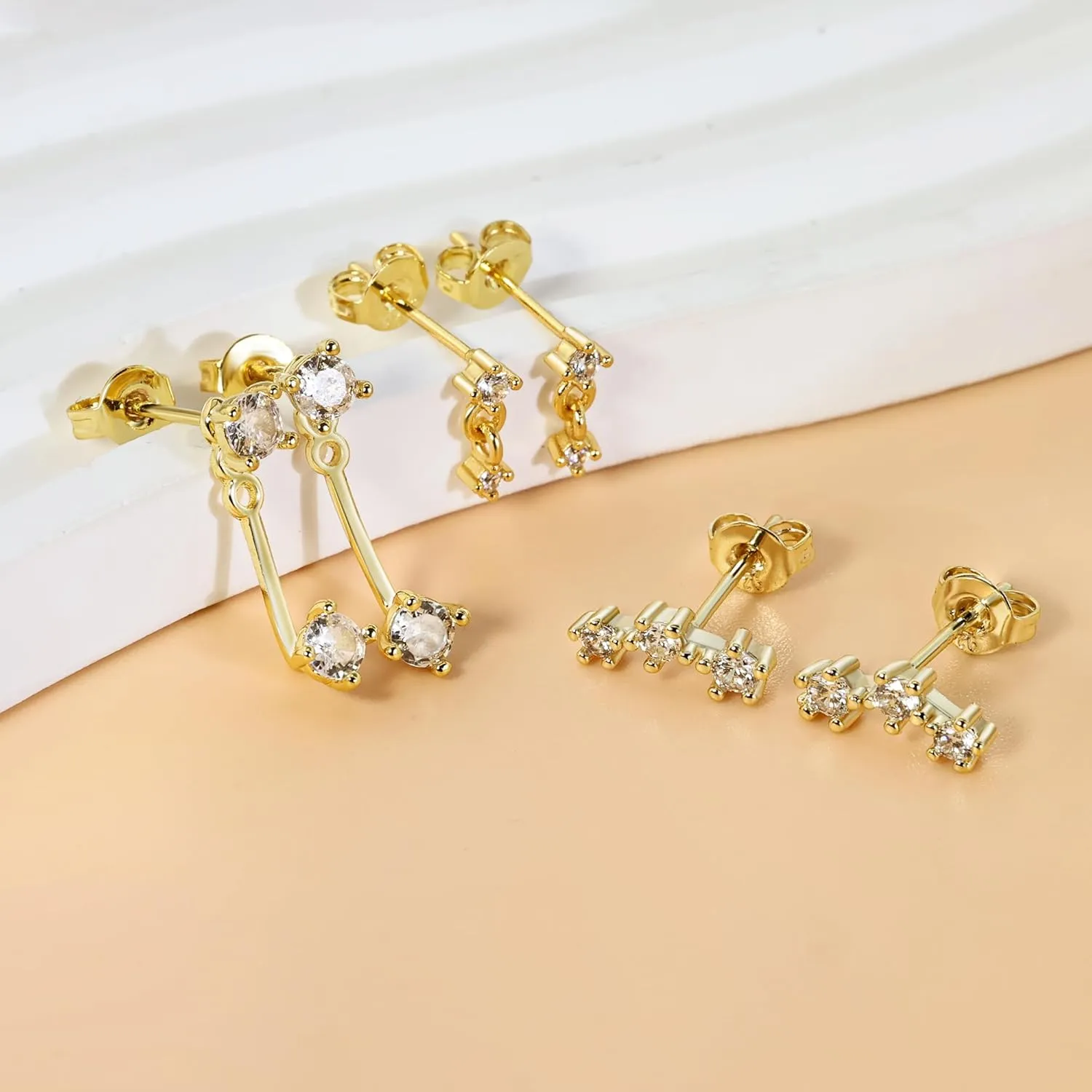 Gold Stud Earrings for Women,Hypoallergenic Surgical Stainless Steel Earring for Cartilage Tragus Helix,3 Pairs Small Tiny Cubic Zirconia Jacket Studs Earring Stack for Multiple Piercing