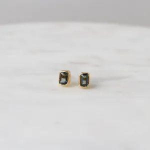 Gold Vermeil Bezel Set Emerald Cut London Blue Topaz Earrings