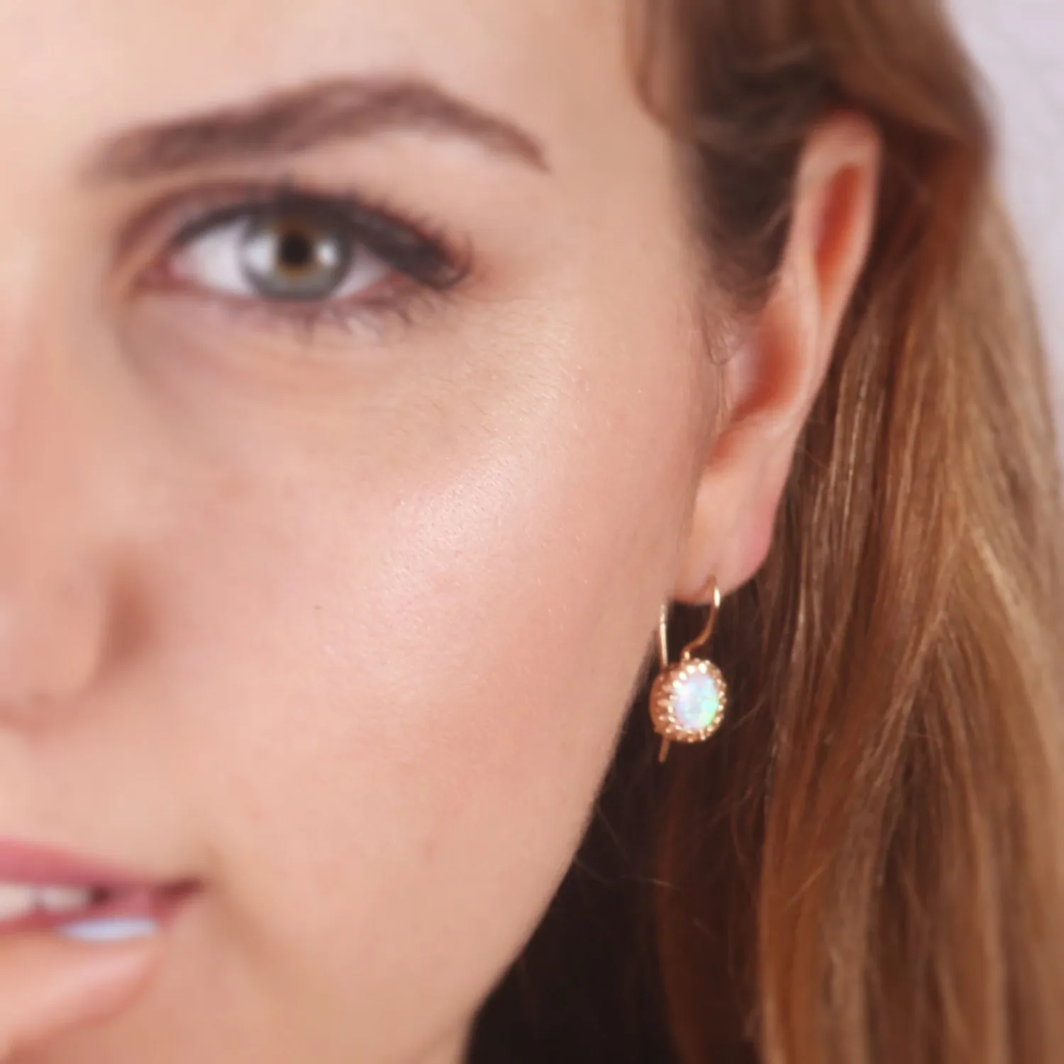 Gold White Opal Dangle Earrings