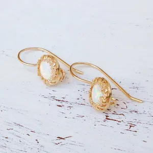 Gold White Opal Dangle Earrings