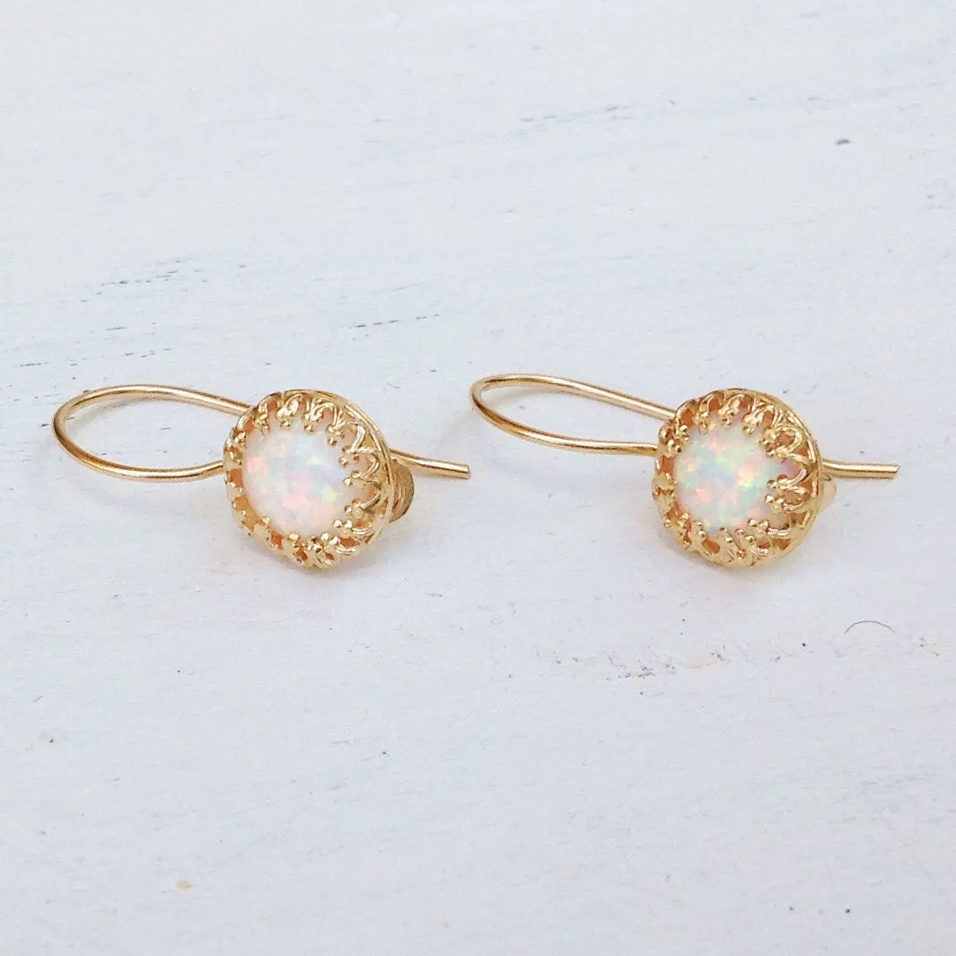 Gold White Opal Dangle Earrings