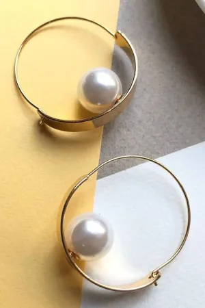Golden Pearl Hoop Earrings