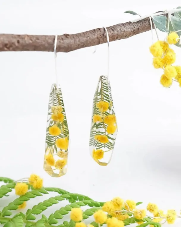 Golden Wattle - Resin Drop Earrings