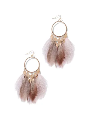 Goldtone Feather Hoop Drop Earring