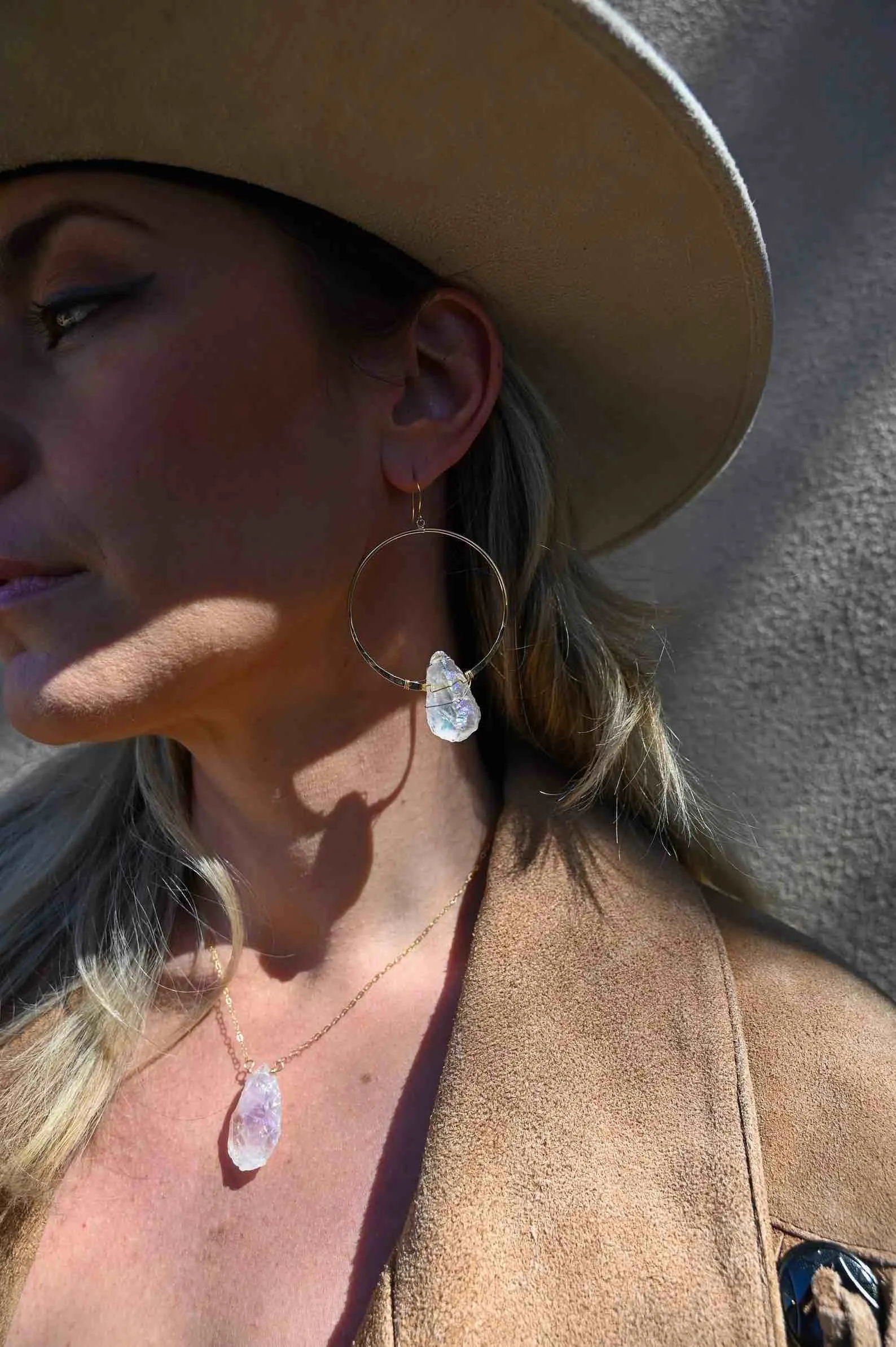 Good Vibes Angel Aura Quartz Gold Hoops & Necklace Set