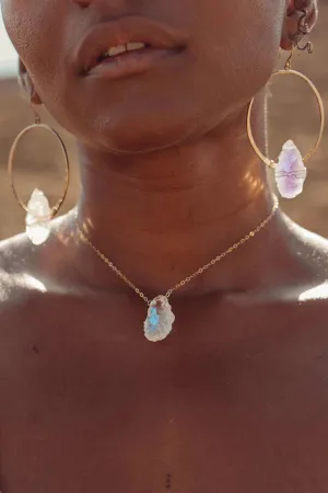Good Vibes Angel Aura Quartz Gold Hoops & Necklace Set