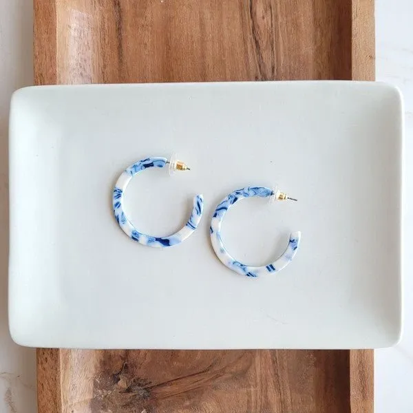 Greek Goddess Acrylic Blue Hoop Earrings