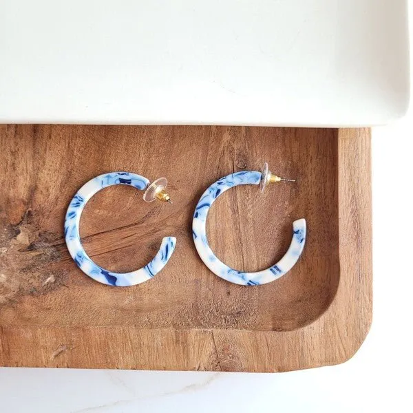 Greek Goddess Acrylic Blue Hoop Earrings