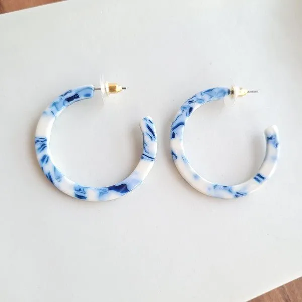 Greek Goddess Acrylic Blue Hoop Earrings