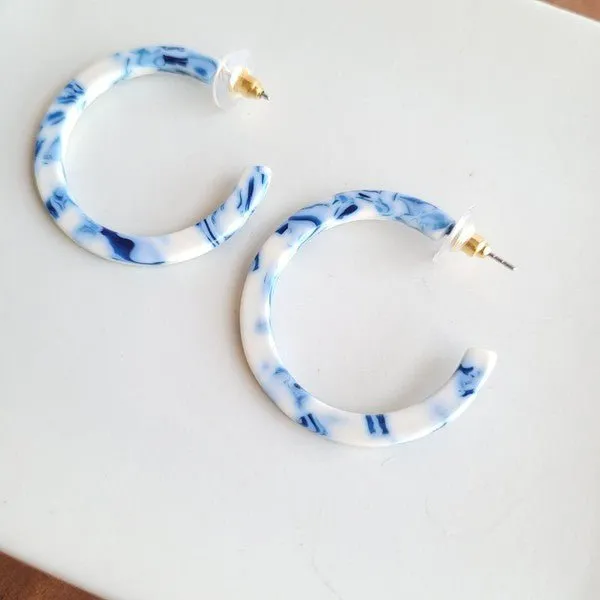 Greek Goddess Acrylic Blue Hoop Earrings