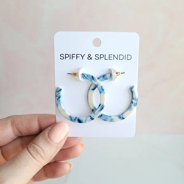 Greek Goddess Acrylic Blue Hoop Earrings