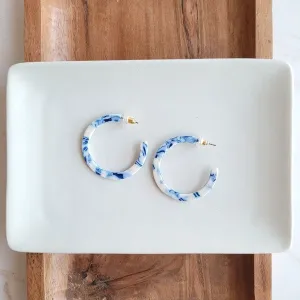 Greek Goddess Acrylic Blue Hoop Earrings