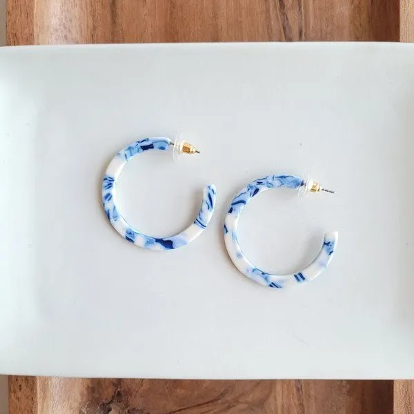 Greek Goddess Acrylic Blue Hoop Earrings