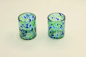 Green And Blue Blown Glass Set